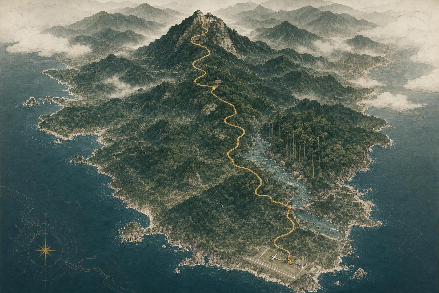 Illustrated route across Koyasan, Kumano and the Kii Peninsula